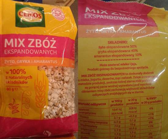 MIX zbóż ekspandowanych żyto, gryka, amarantus CENOS